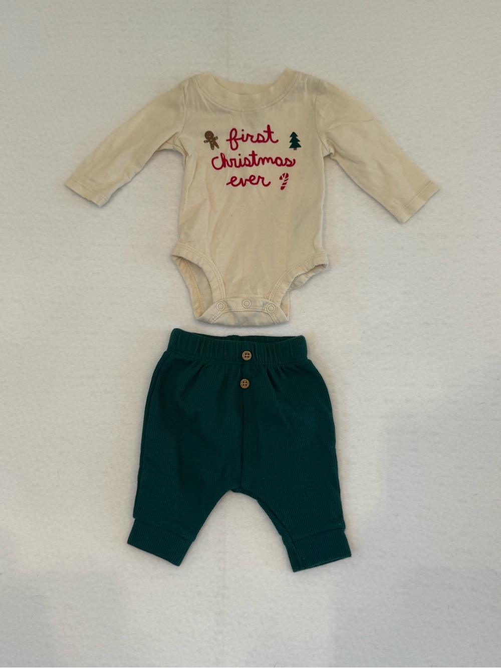 Carter's Cream "First Christmas Ever" Bodysuit with Green Pants